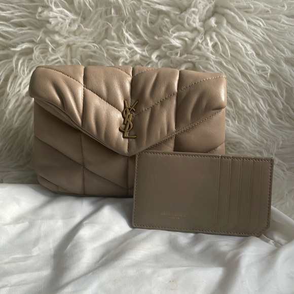Yves Saint Laurent Lambskin Monogram Loulou Puffer Pouch Clutch Dark Beige - Picture 1 of 16
